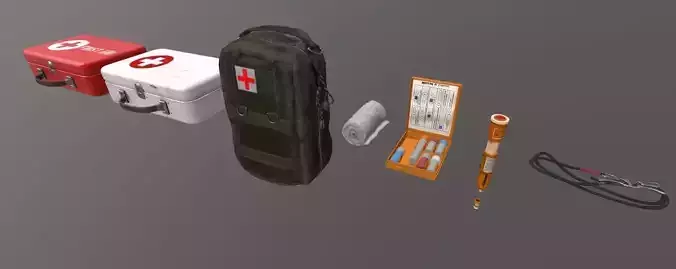 Medical Pack Objects for game Low-poly 3D model