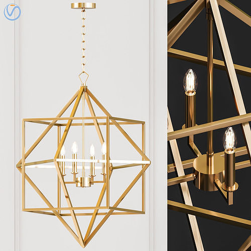 CUBIST Chandelier Gold 4 bulbs 3D model