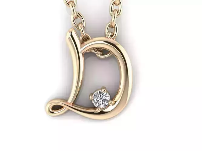 Pendant D gold with diamond in center 3D print model