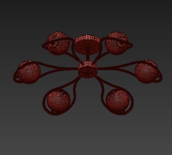 Chandelier light fixture with three balls 3D model_3