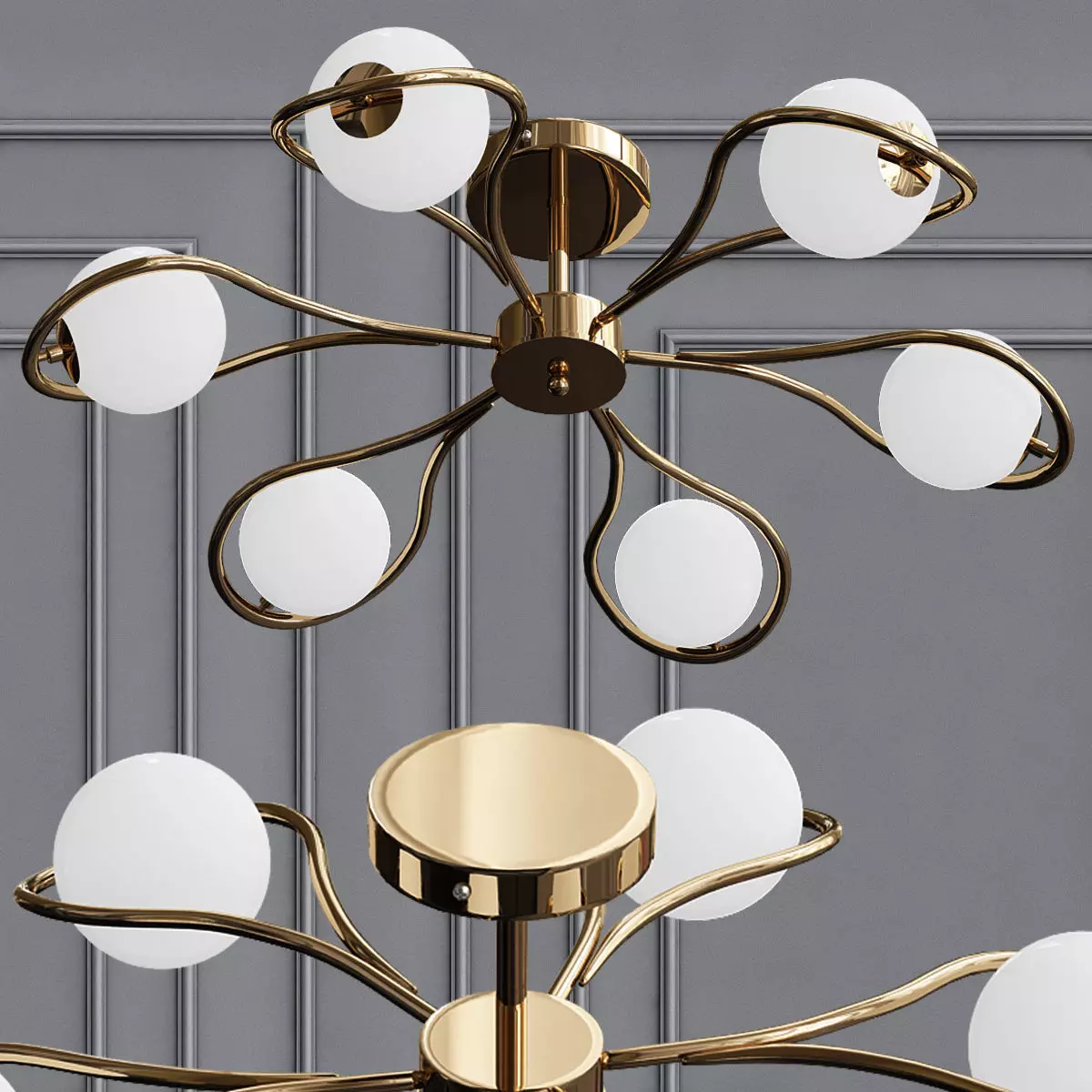 Chandelier light fixture with three balls 3D model_0