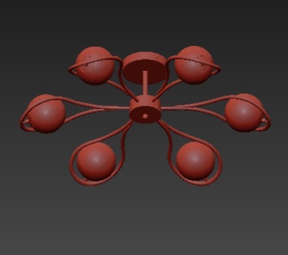 Chandelier light fixture with three balls 3D model_2