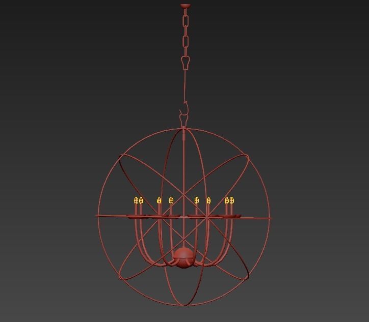 Gold Orbit 6 Light Chandelier 3D model_4