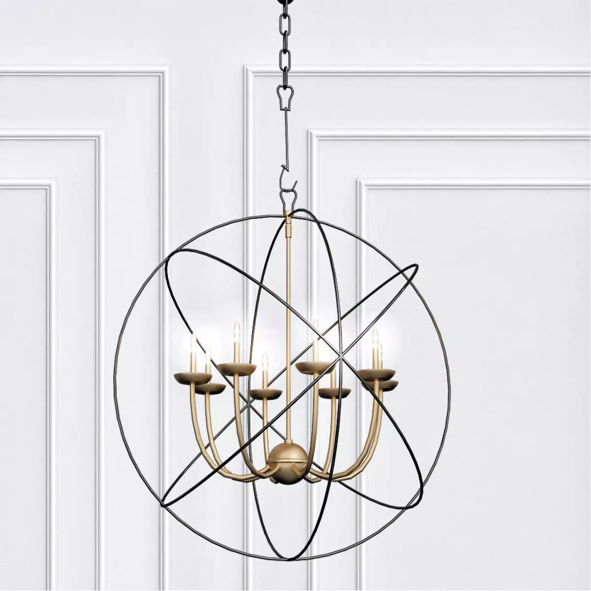 Gold Orbit 6 Light Chandelier 3D model_0