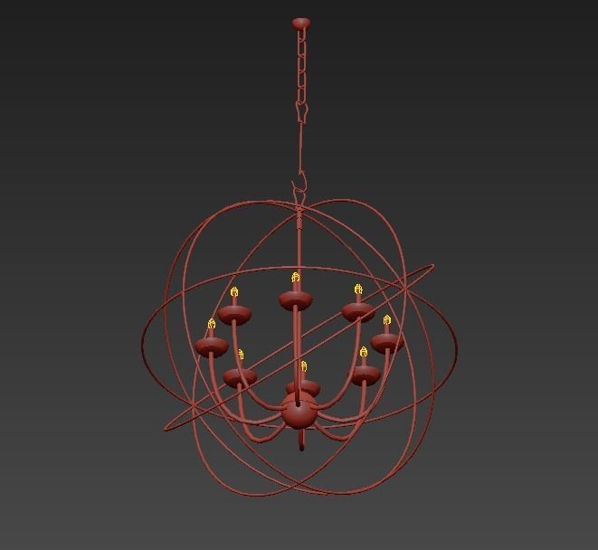Gold Orbit 6 Light Chandelier 3D model_2