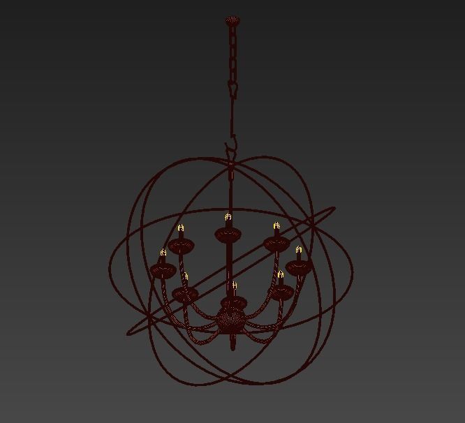 Gold Orbit 6 Light Chandelier 3D model_1