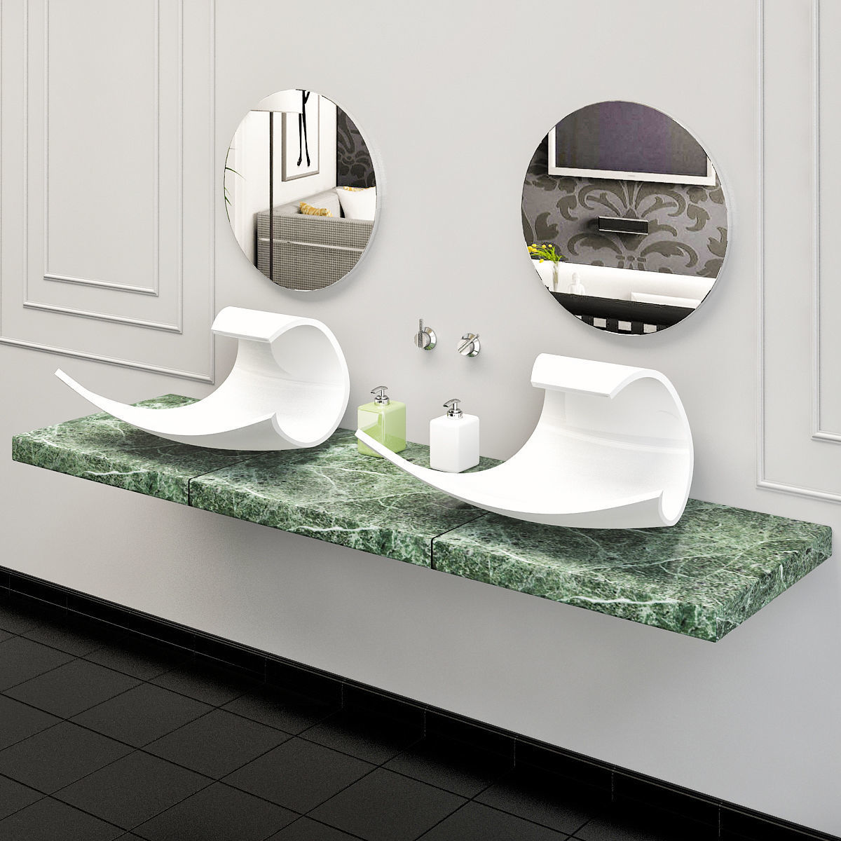 Bathroom plate with two circles 3D model_1