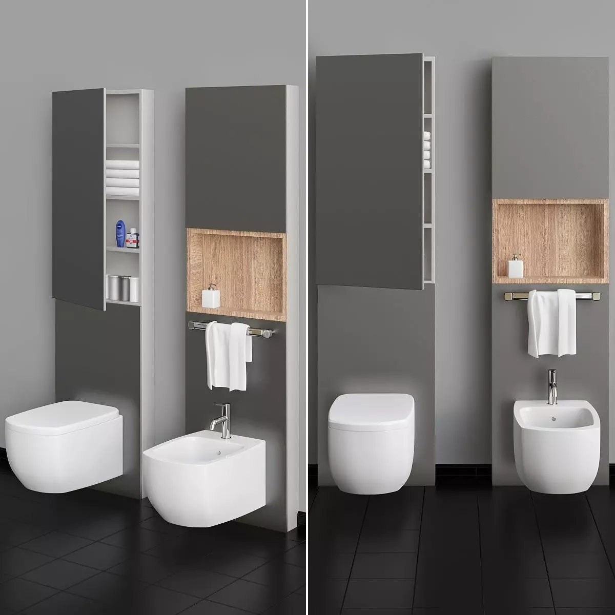 bathroom with two sinks and toilet 3D model_0