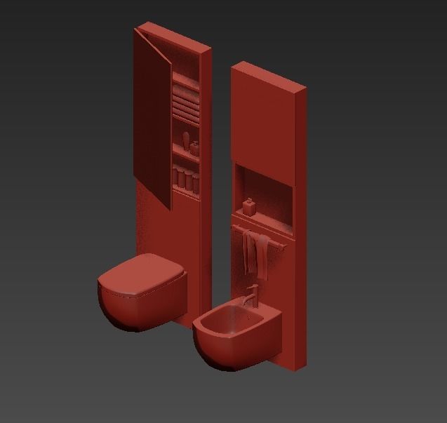 bathroom with two sinks and toilet 3D model_4