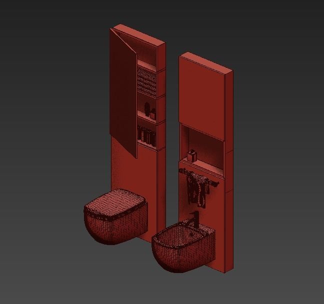 bathroom with two sinks and toilet 3D model_3