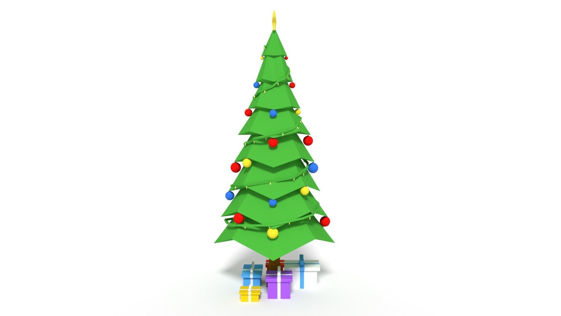 Low Poly Cartoon Christmas Tree Low-poly 3D model_3