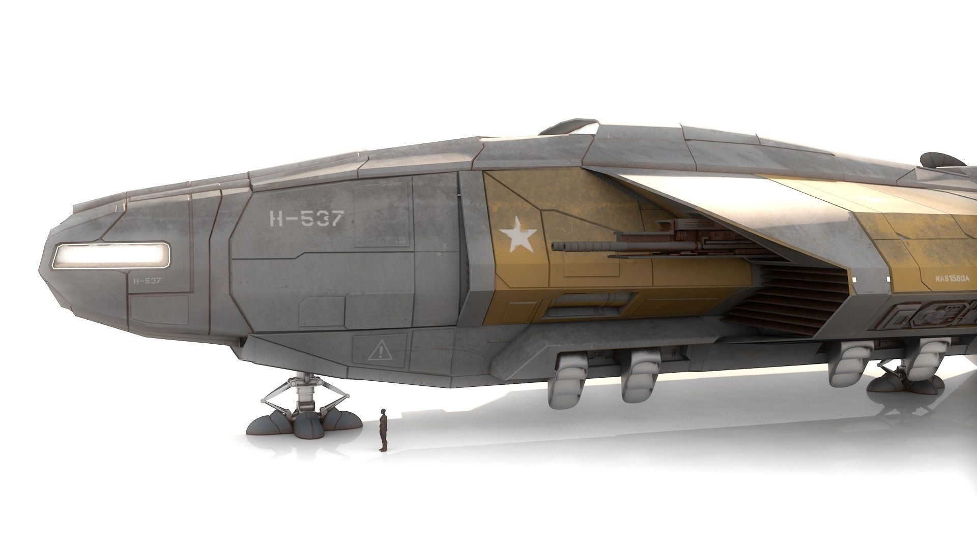 Transport spaceship Low-poly 3D model_3