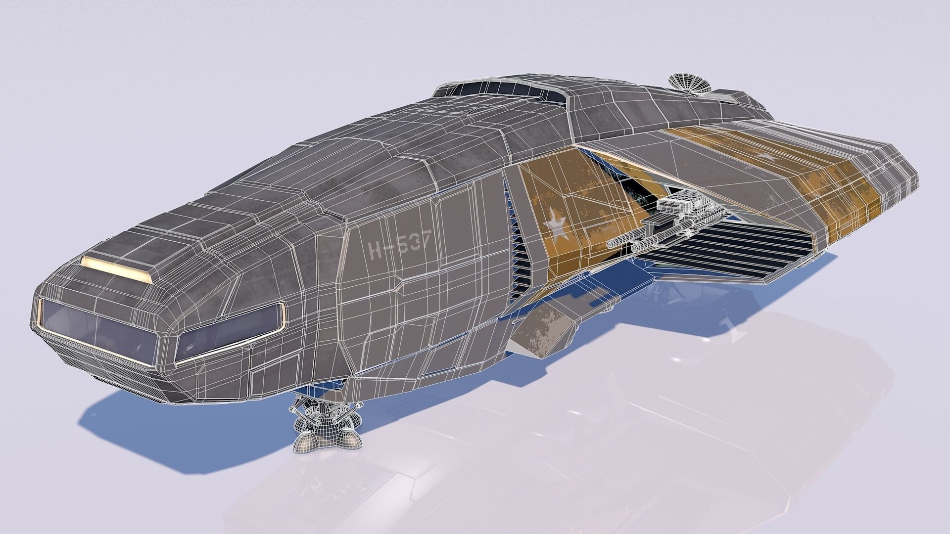 Transport spaceship Low-poly 3D model_10
