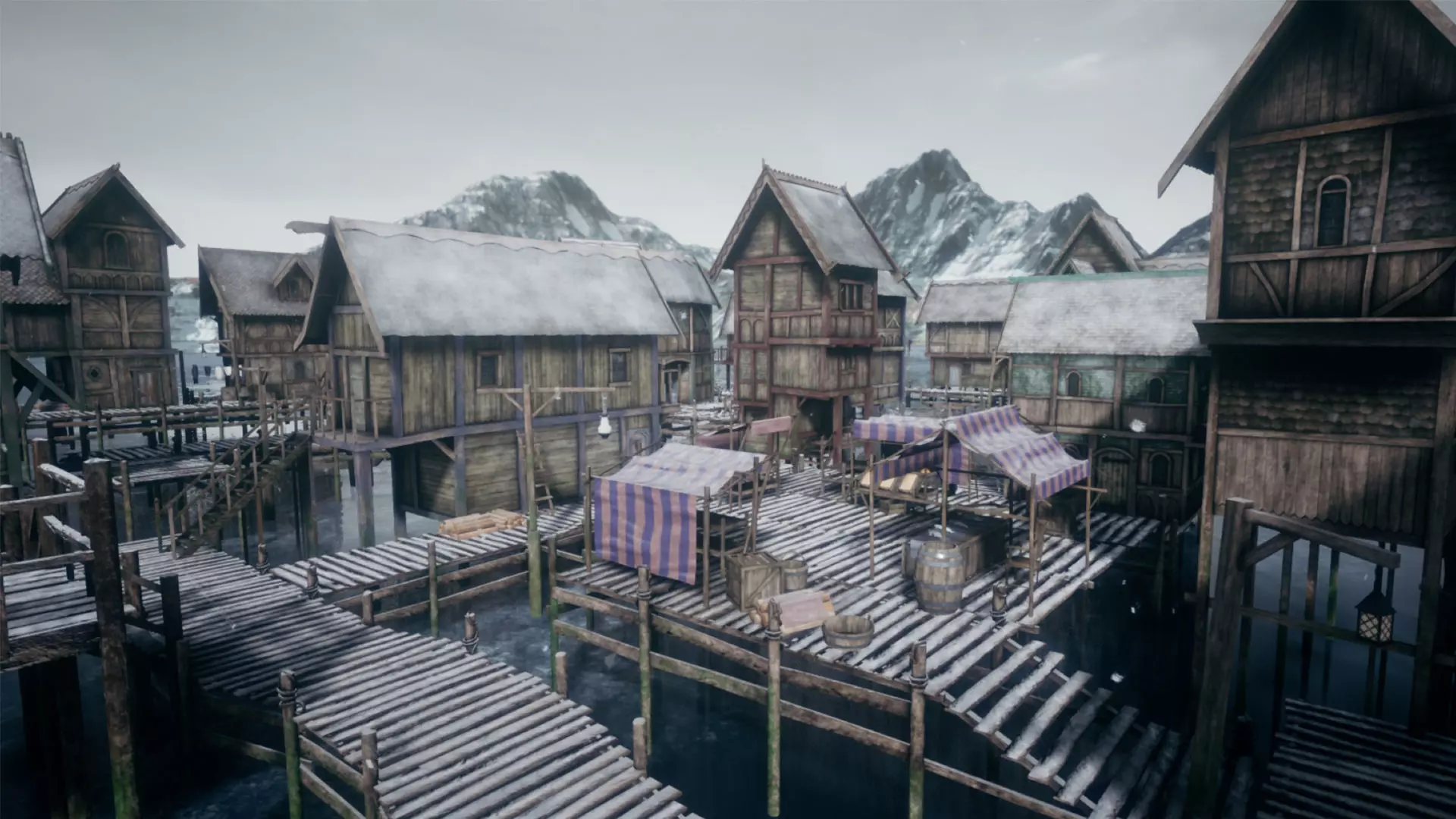 Medieval Lake Village UE4 Low-poly 3D model_0