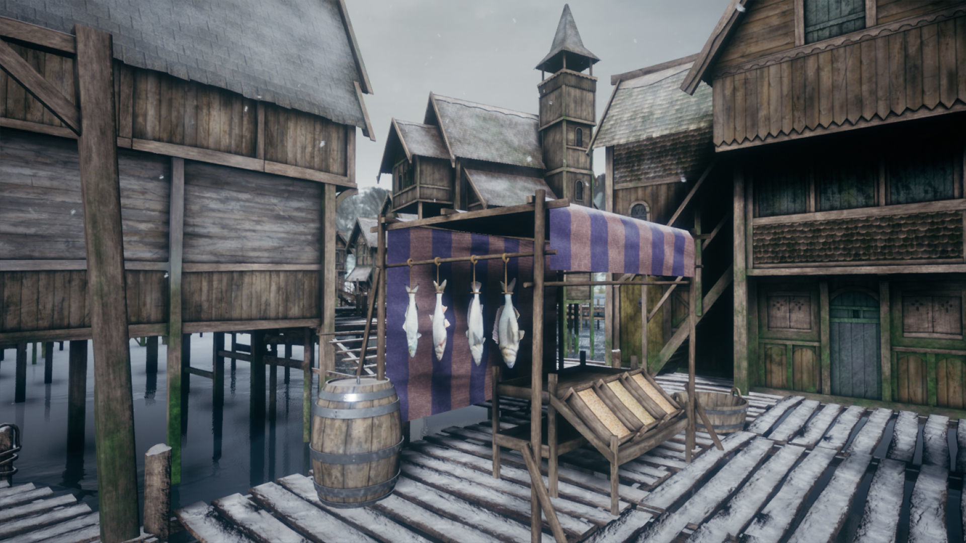 Medieval Lake Village UE4 Low-poly 3D model_4