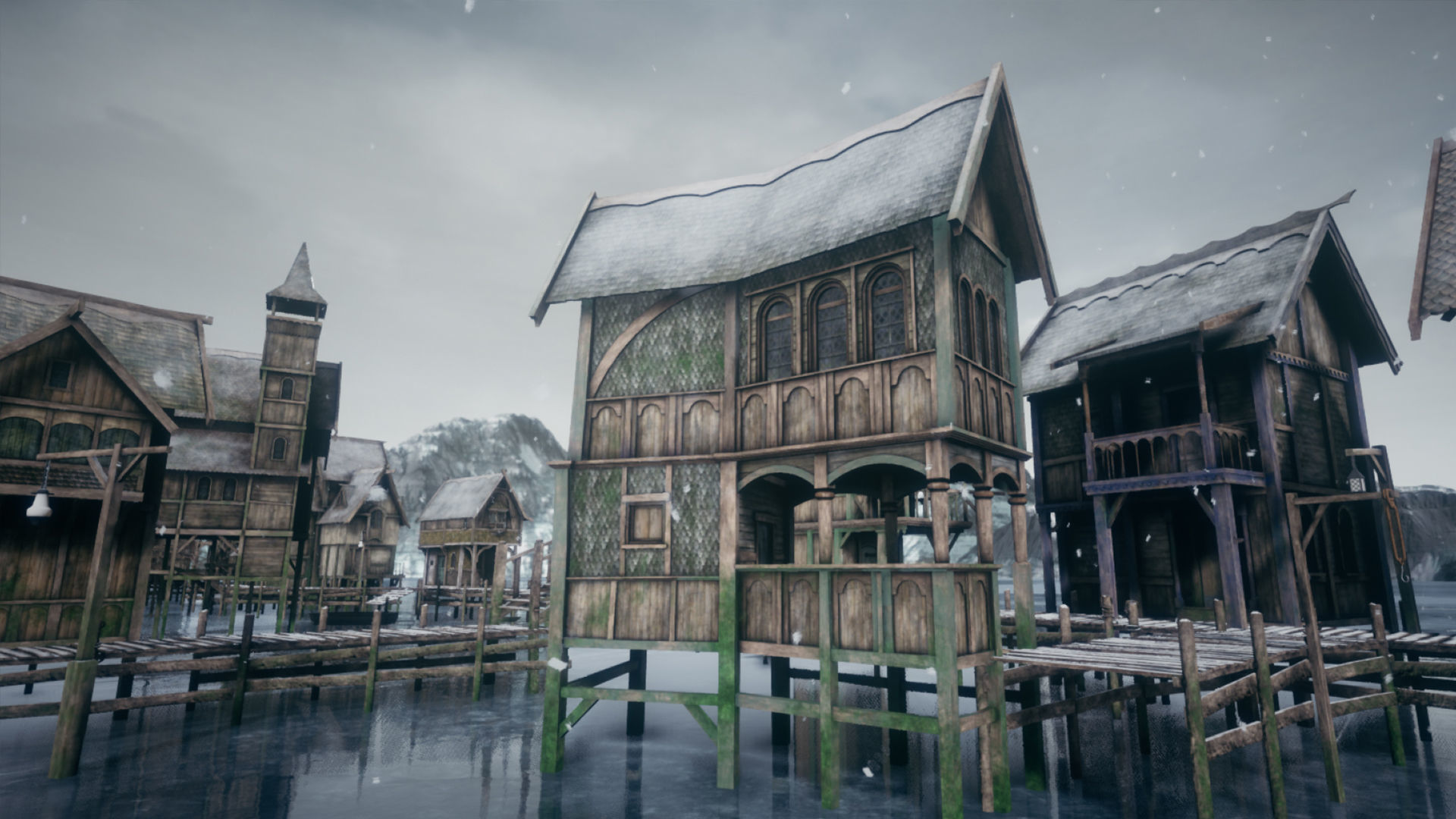 Medieval Lake Village UE4 Low-poly 3D model_5