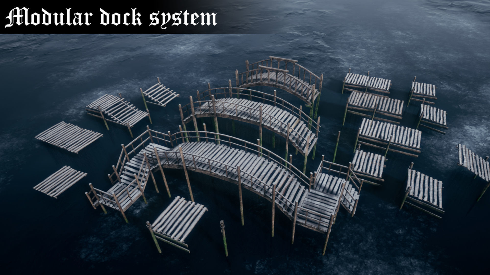 Medieval Lake Village UE4 Low-poly 3D model_9