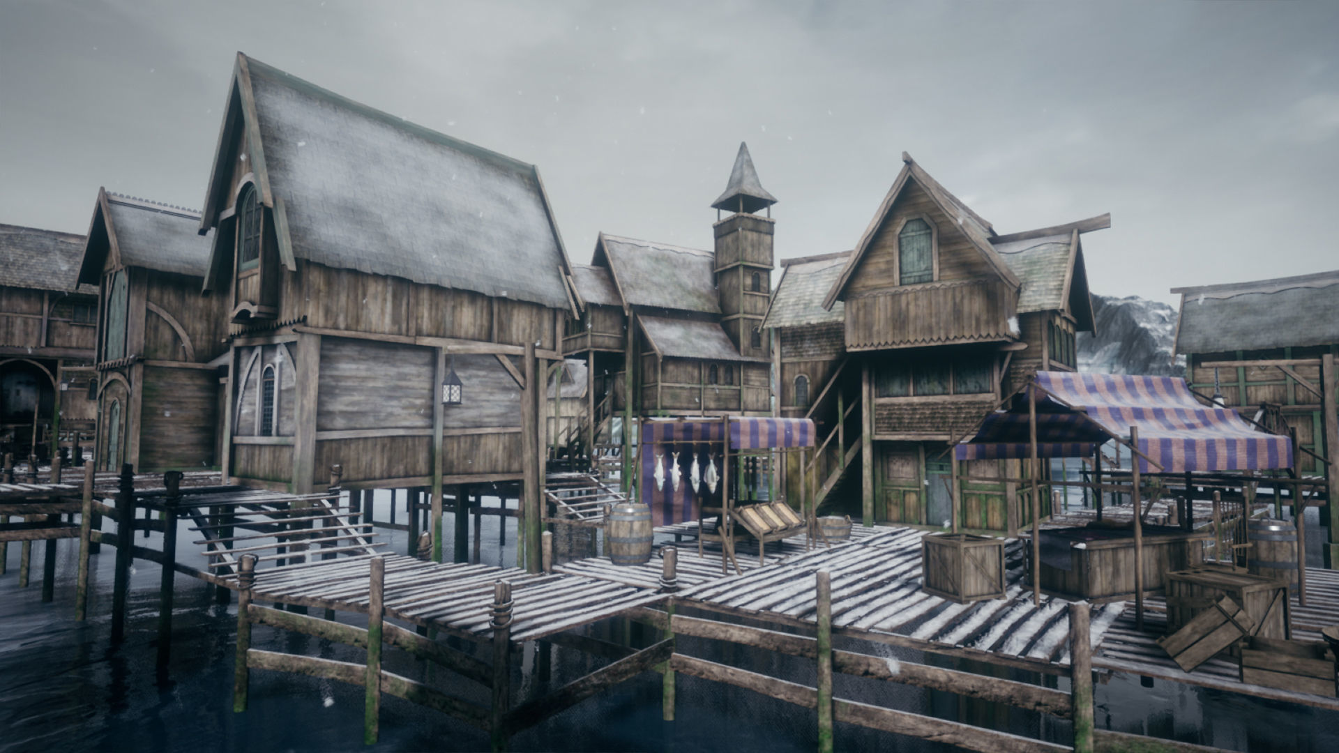 Medieval Lake Village UE4 Low-poly 3D model_3