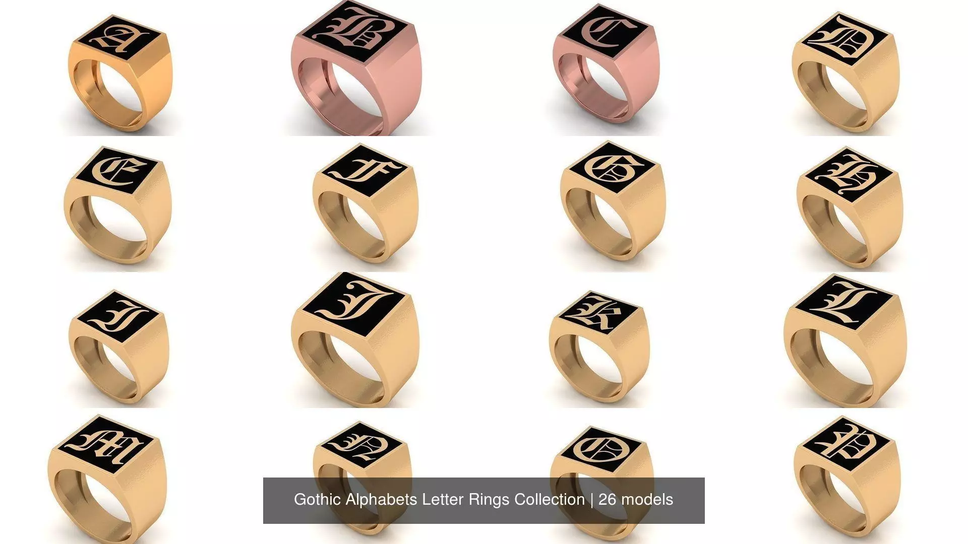 Gothic Alphabets Letter Rings Collection _1