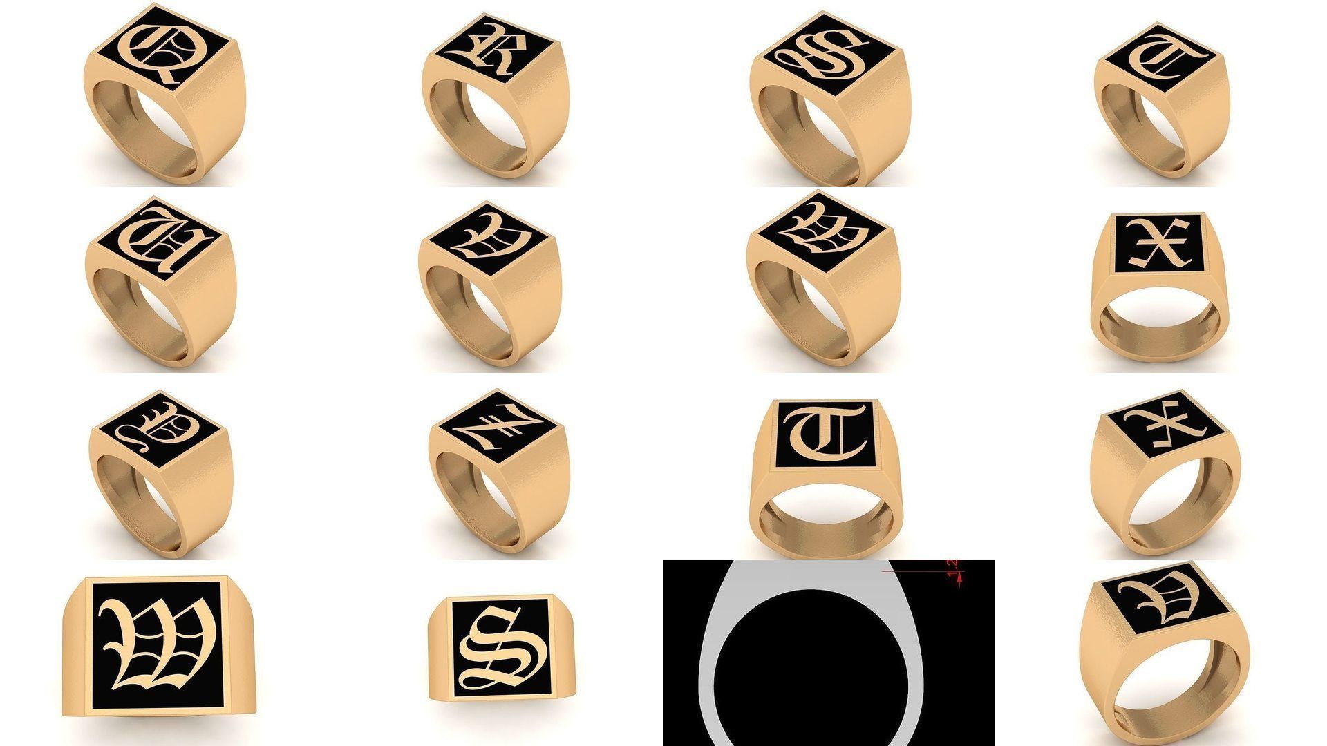Gothic Alphabets Letter Rings Collection _11