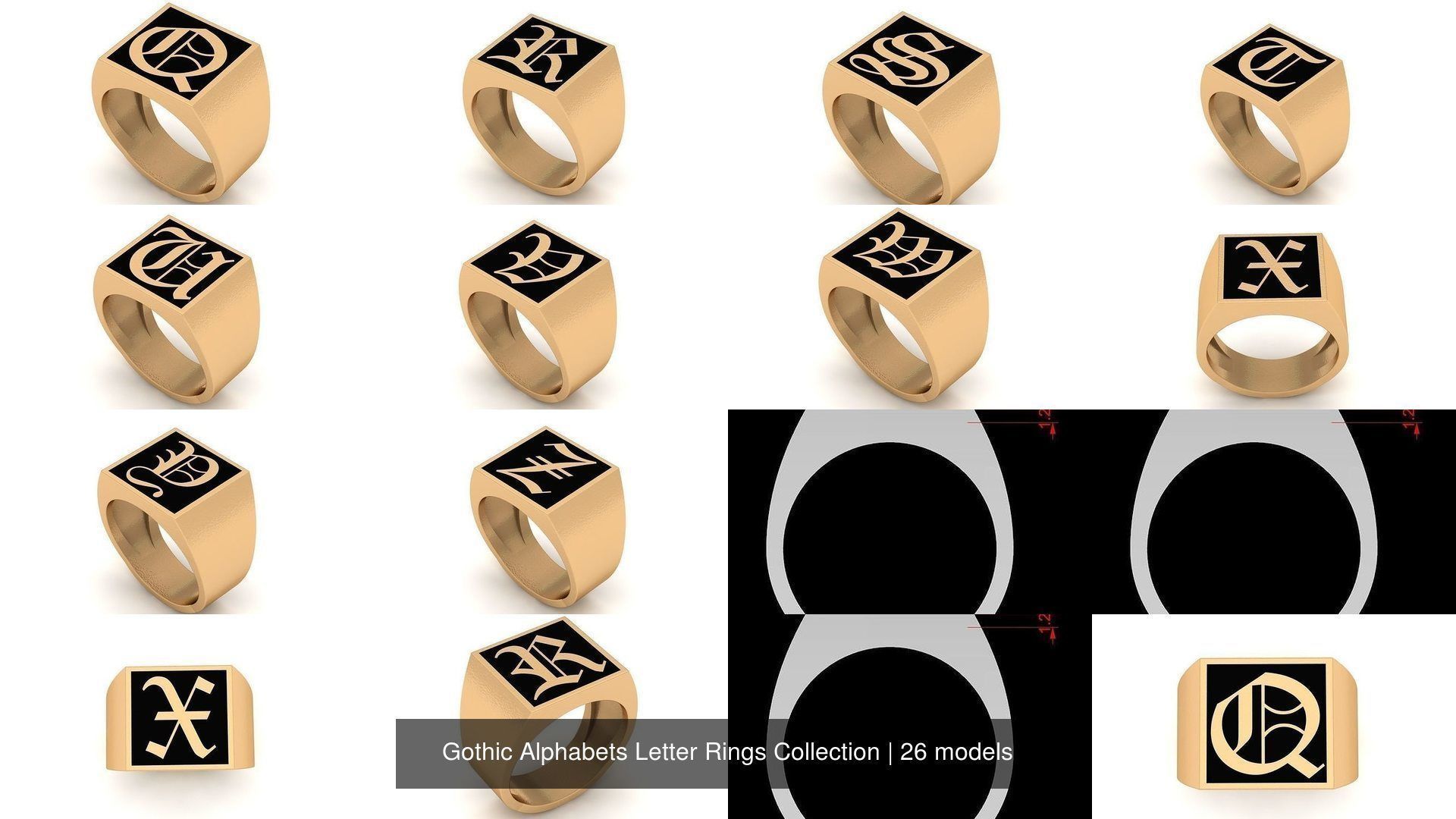 Gothic Alphabets Letter Rings Collection _3