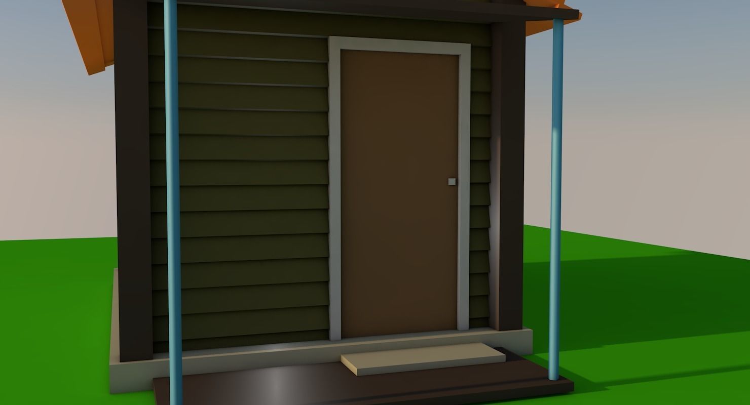 Low poly house on grassy field Low-poly 3D model_10