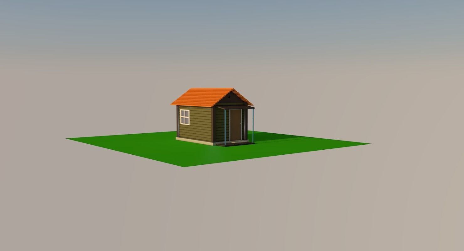 Low poly house on grassy field Low-poly 3D model_11