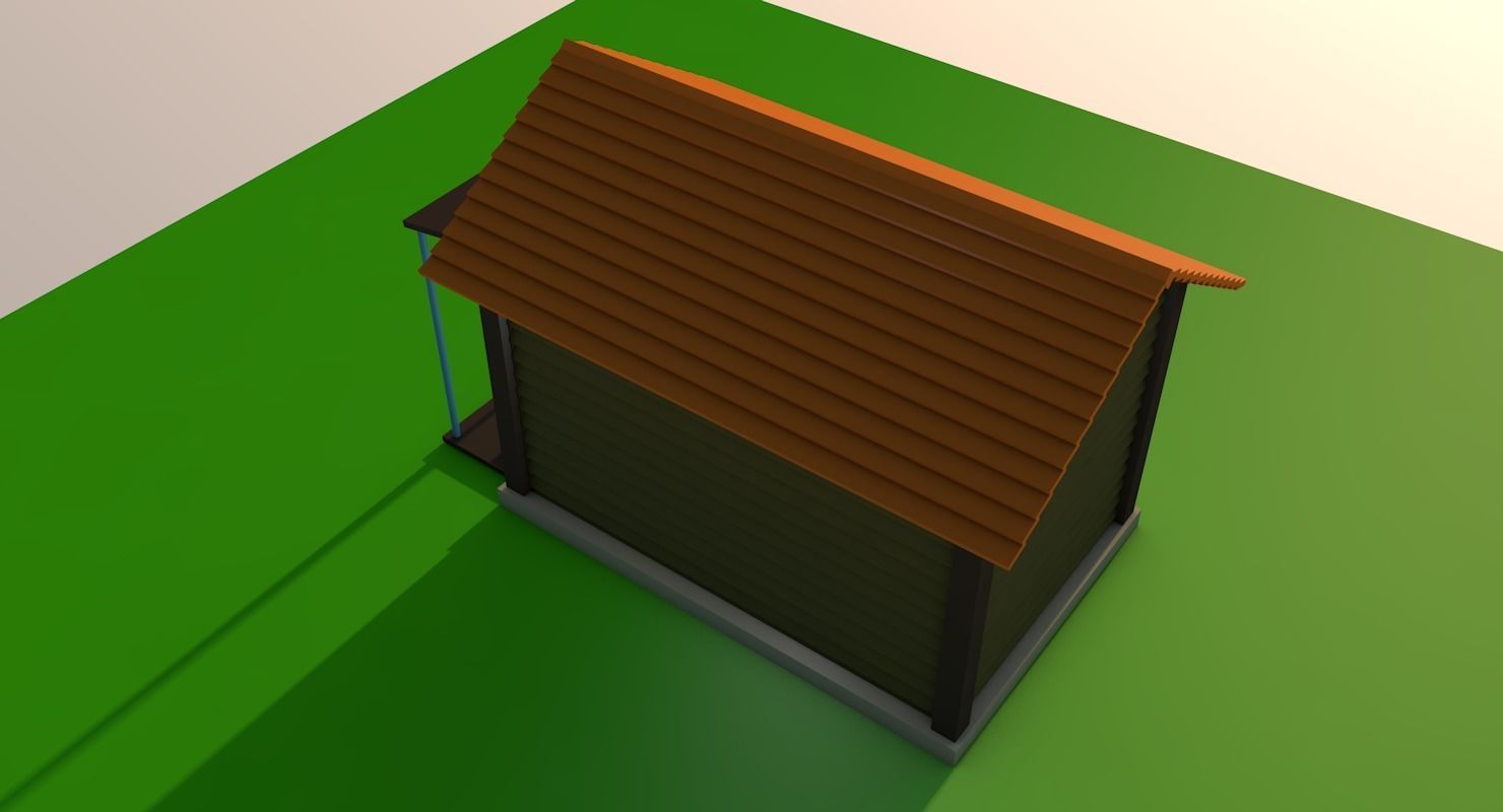 Low poly house on grassy field Low-poly 3D model_2