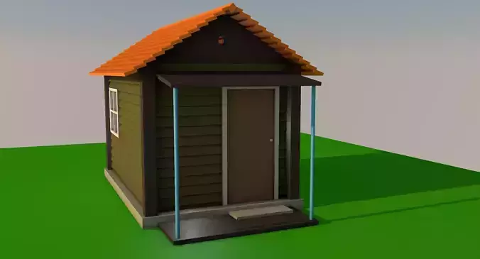 Low poly house on grassy field