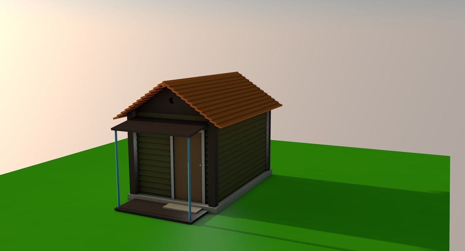 Low poly house on grassy field Low-poly 3D model_4