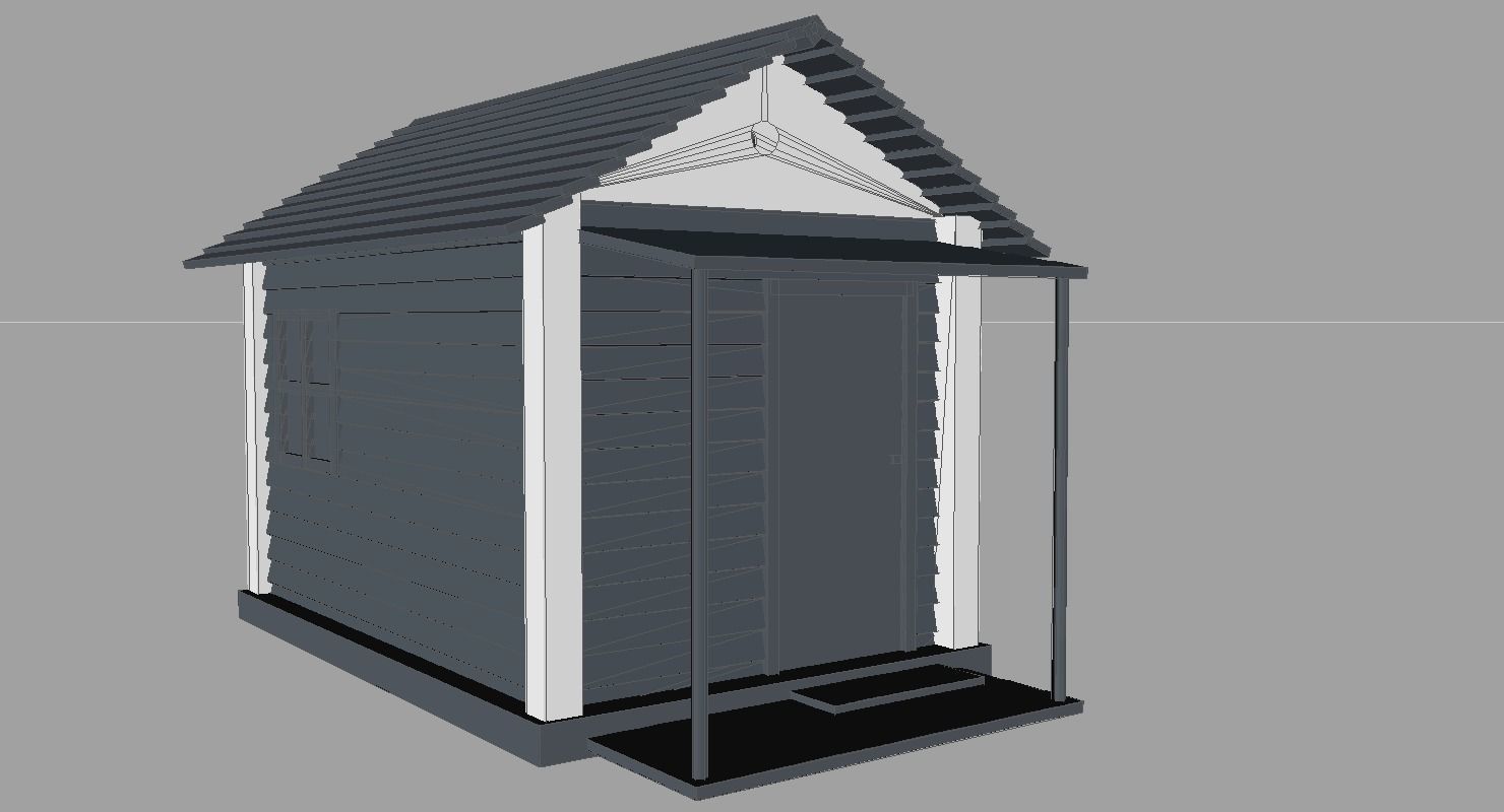 Low poly house on grassy field Low-poly 3D model_12