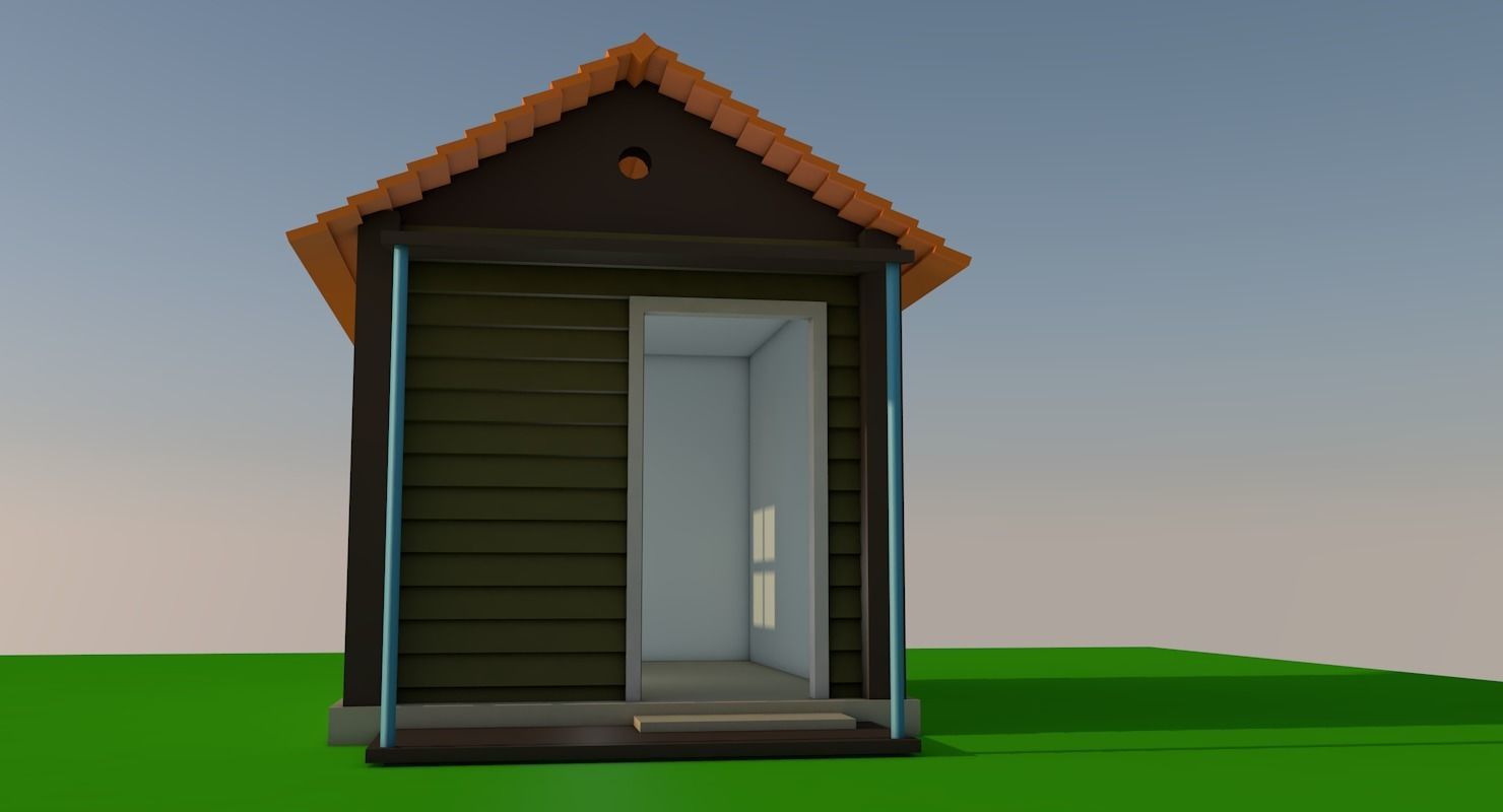 Low poly house on grassy field Low-poly 3D model_9