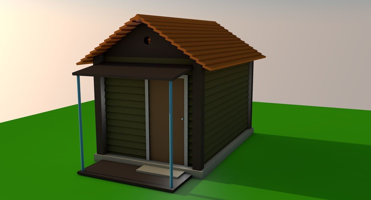 Low poly house on grassy field Low-poly 3D model_5