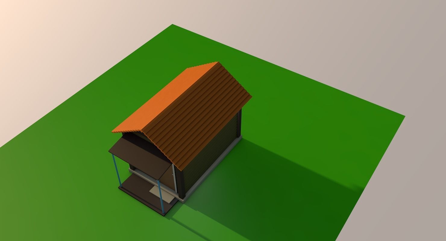 Low poly house on grassy field Low-poly 3D model_3