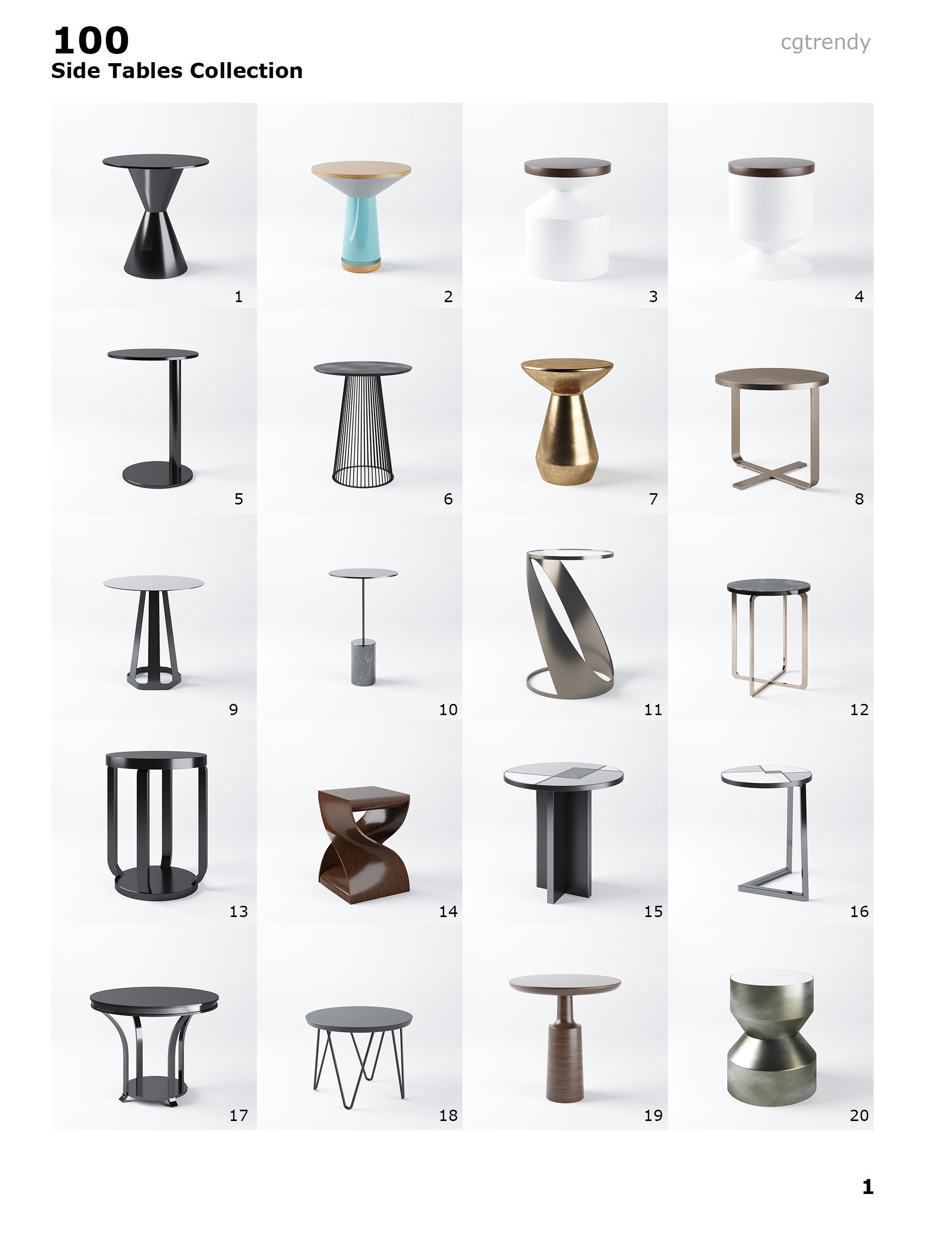 Side Tables Pack - 100 Models Low-poly 3D model_1