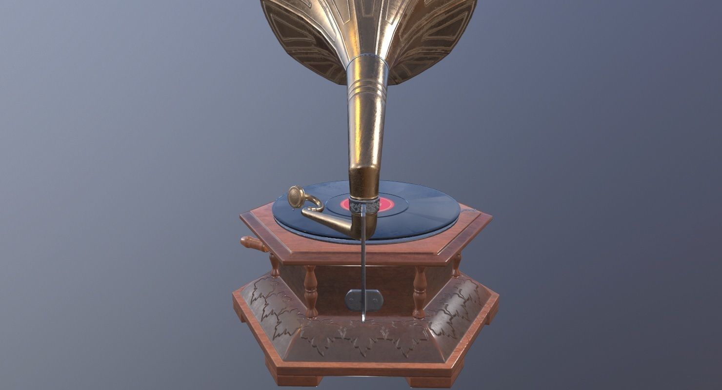 Gramophone Game Ready old Low-poly 3D model_9