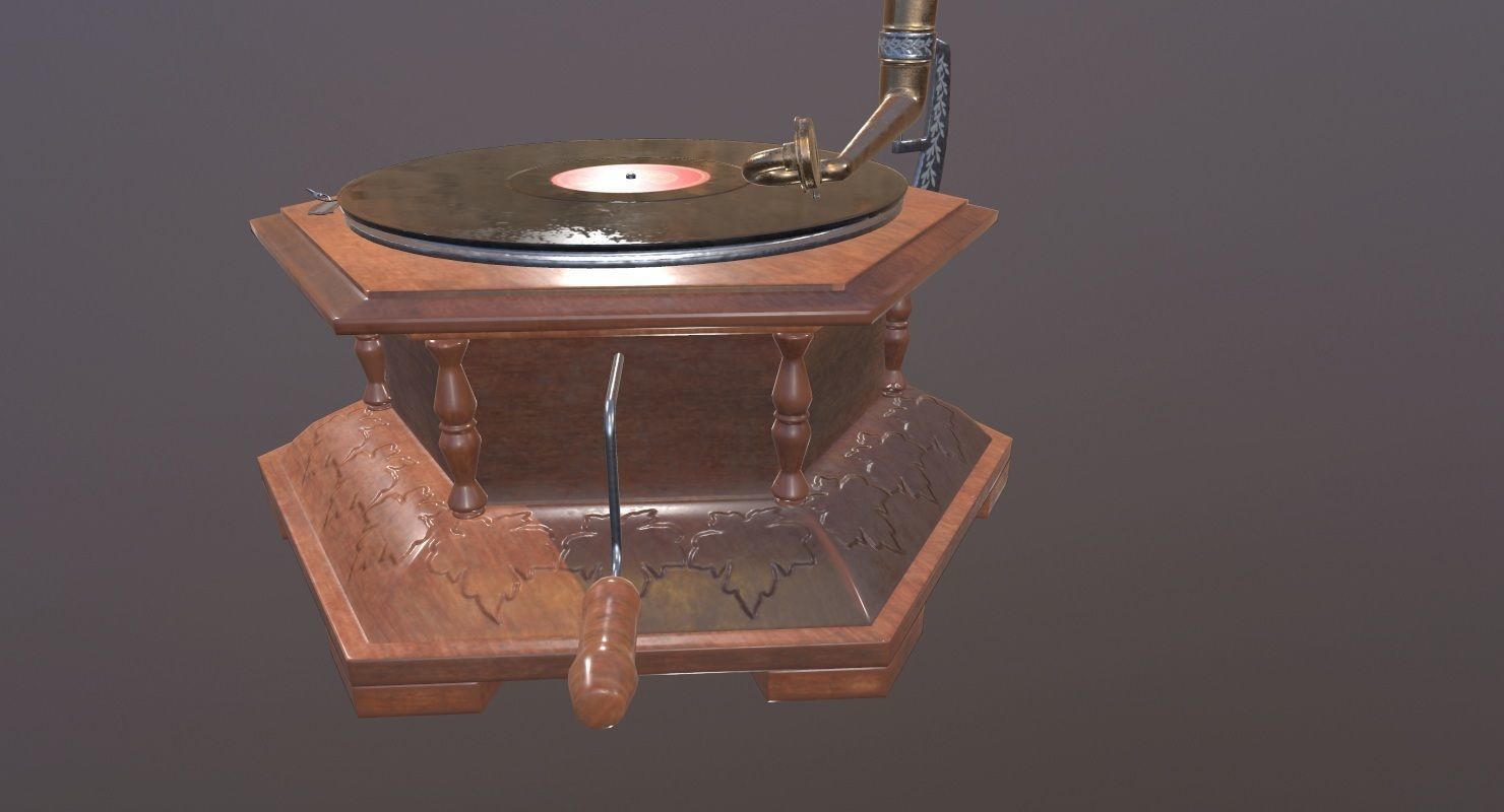 Gramophone Game Ready old Low-poly 3D model_11