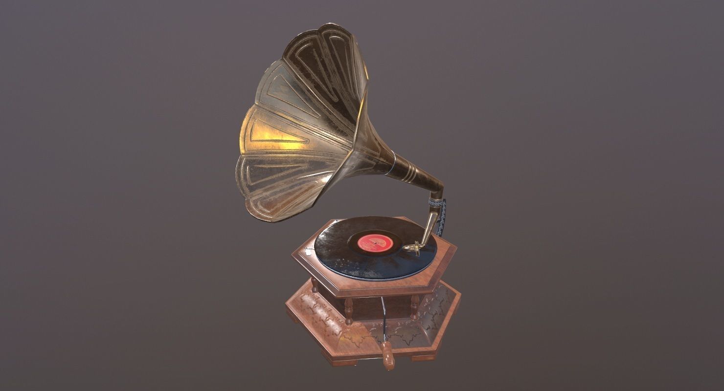 Gramophone Game Ready old Low-poly 3D model_1