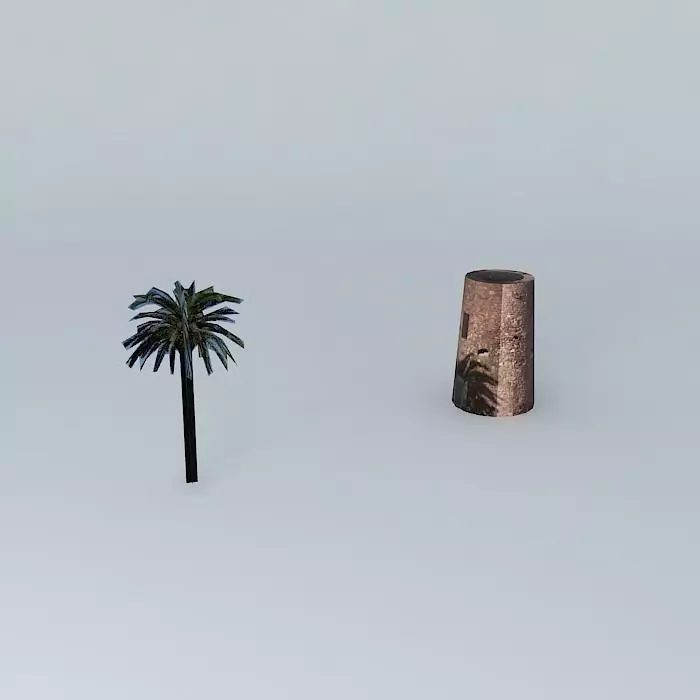 Watchtower palm tree and rock Free 3D model_0