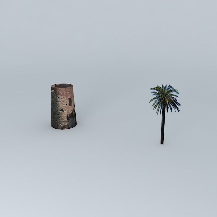 Watchtower palm tree and rock Free 3D model_1