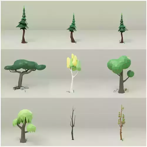 Trees set pine tree Low-poly 3D model
