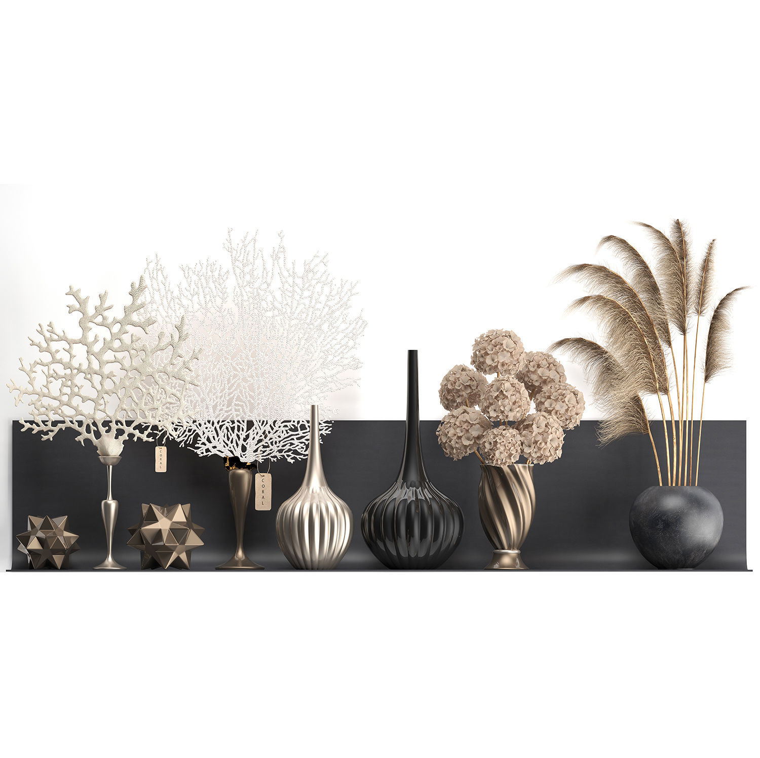 Collection of decor dried flowers on a shelf 3D model_1