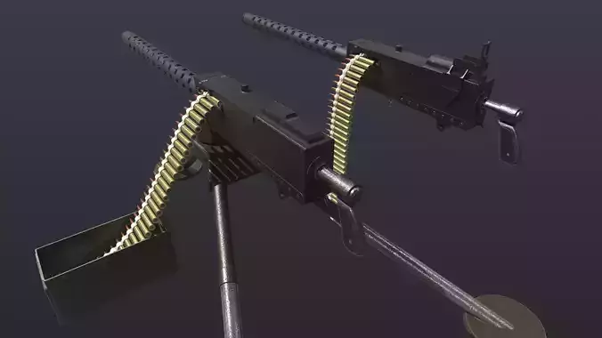 WW2 M1919 Browning Machine Gun with Attachments and Animations Low-poly 3D model