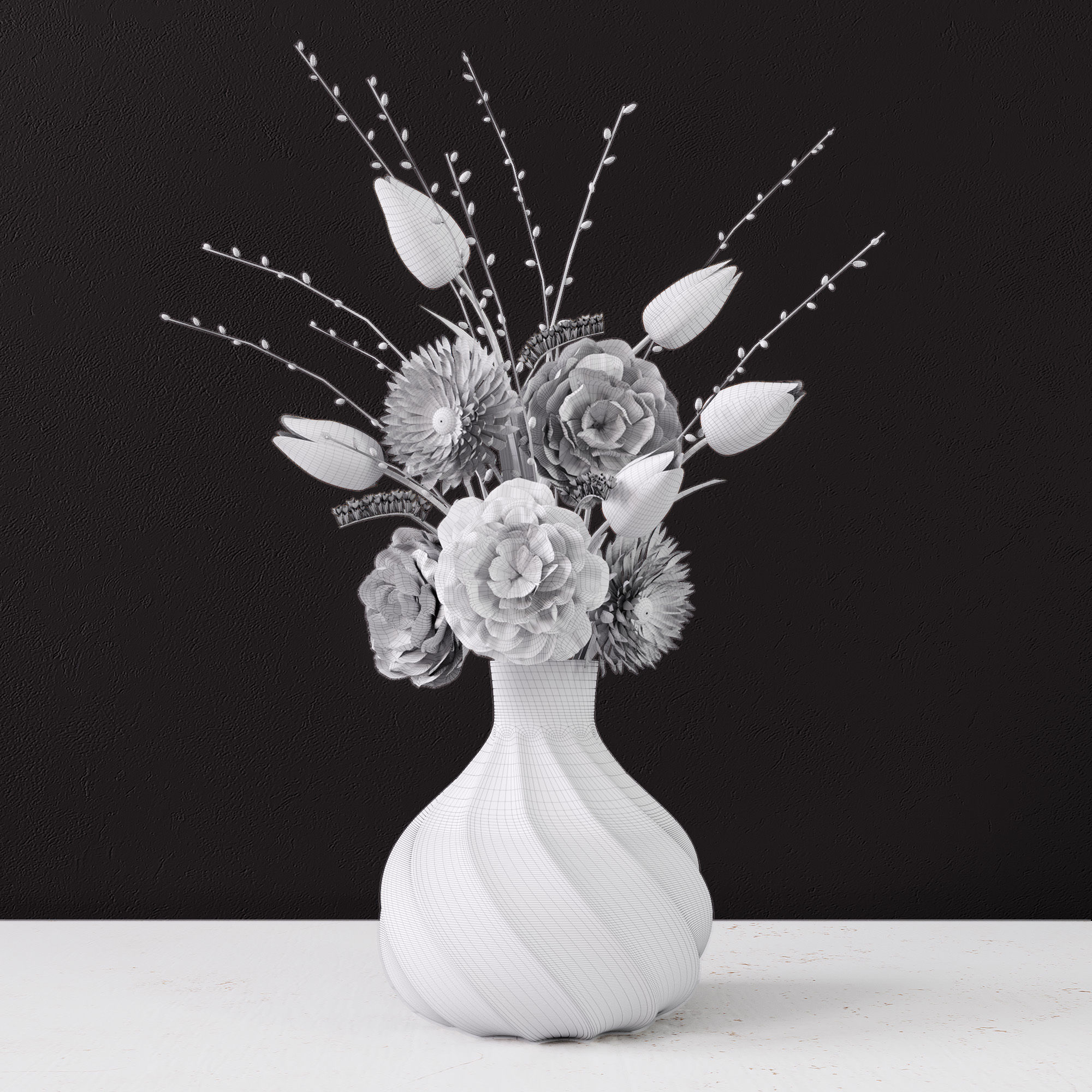 Decor bouquet of flowers in a glass vase 3D model_5