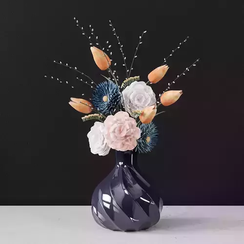 Decor bouquet of flowers in a glass vase  3D model