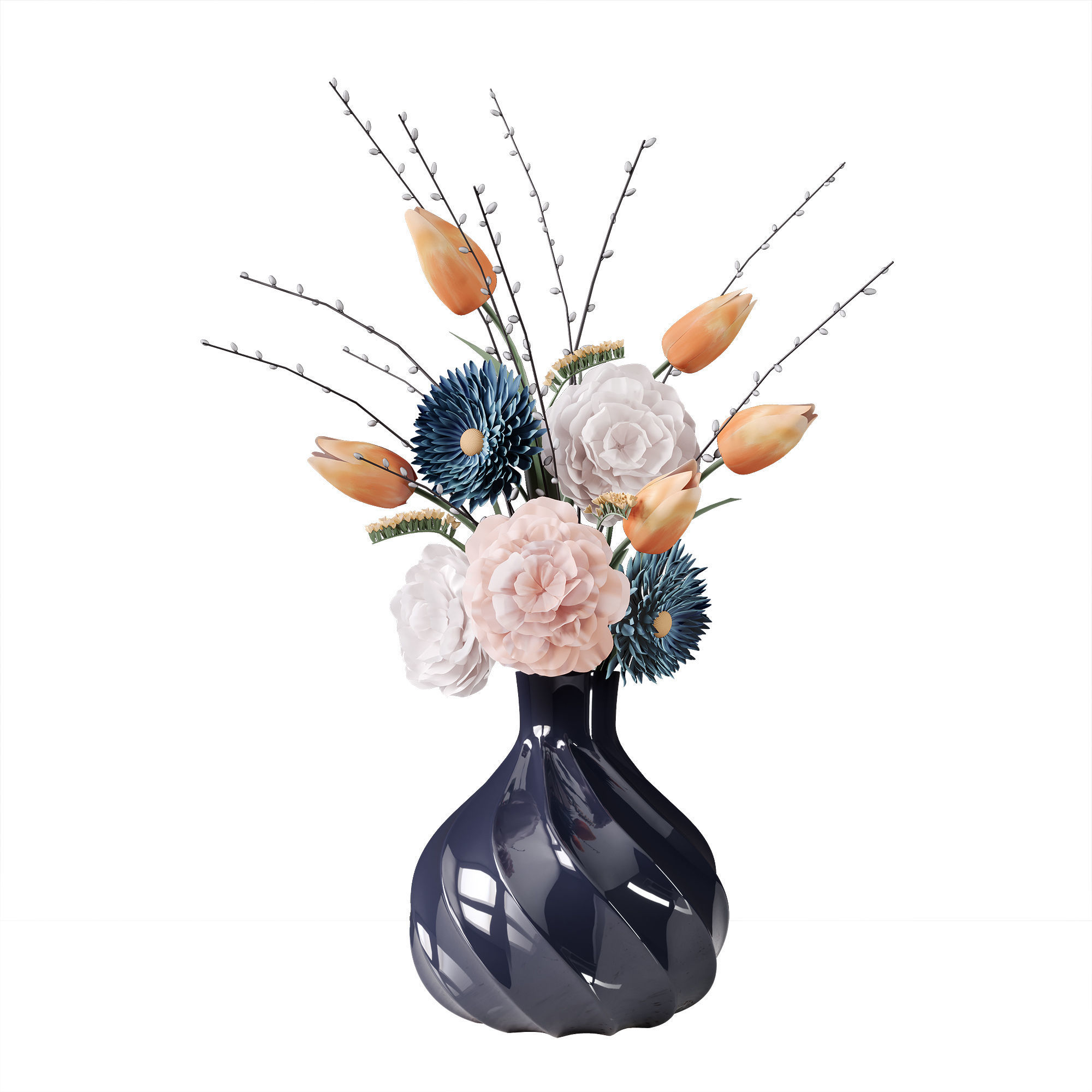 Decor bouquet of flowers in a glass vase 3D model_3