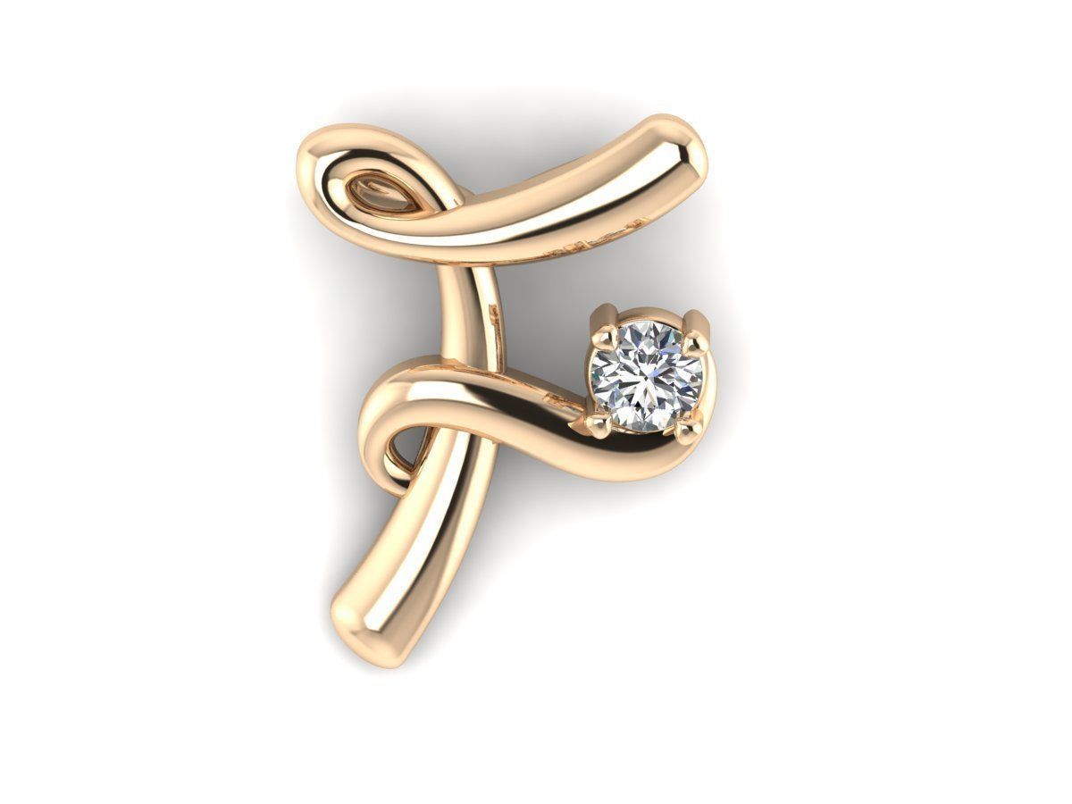 Pendant F diamond gold 3D print model_1