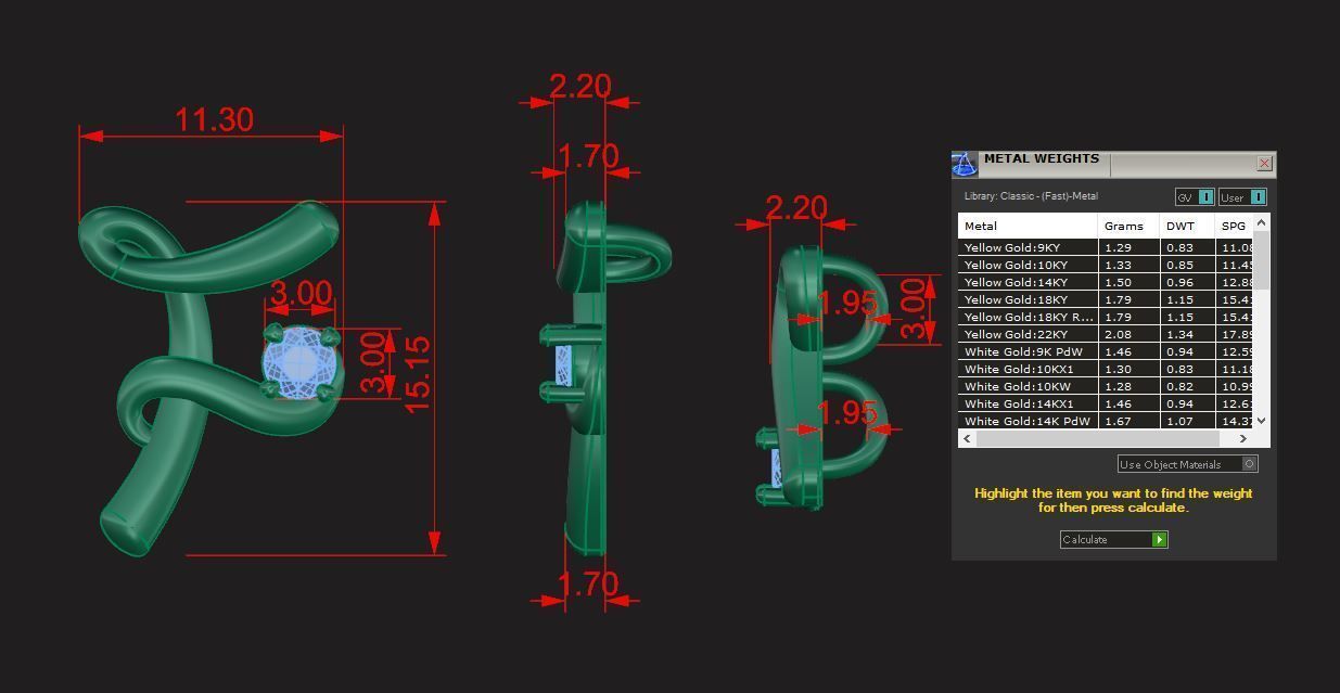 Pendant F diamond gold 3D print model_6