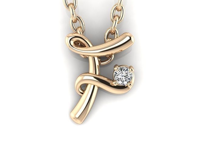 Pendant F diamond gold 3D print model