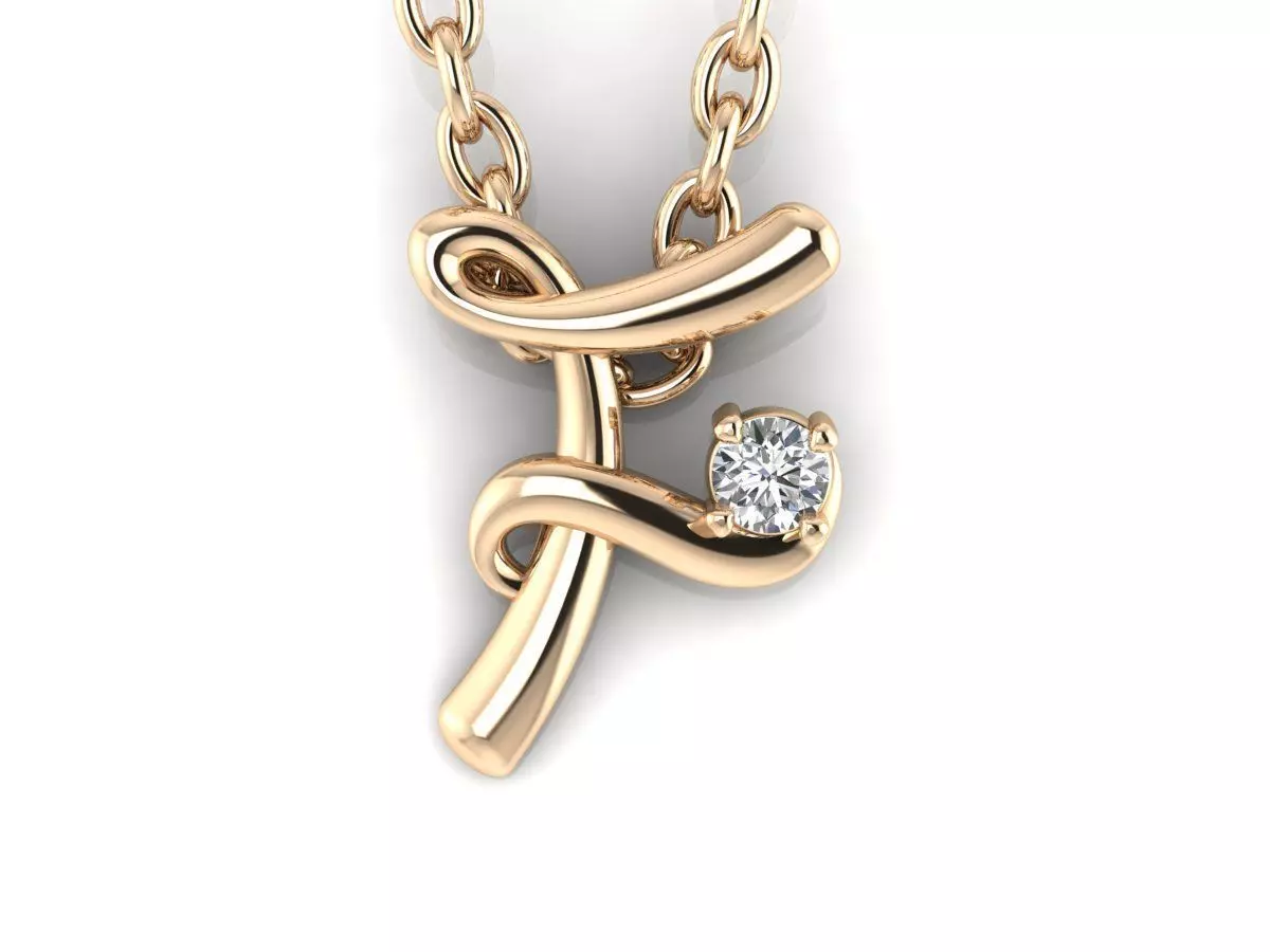 Pendant F diamond gold 3D print model_0